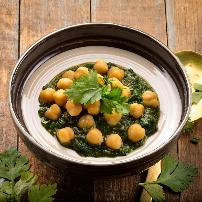 Chickpeas with coconut and spinach