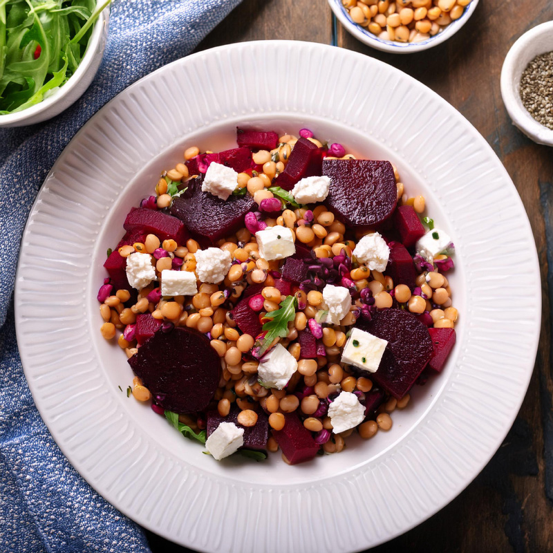Feta, beetroot and lentil salad